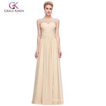 Grace Karin Elegant Sleeveless Boat Neck Tan Chiffon Long Prom Dress 2017 GK000090-1